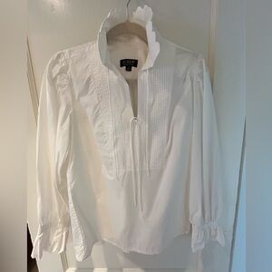 J. Crew Women's White Blouse with Ruffle Details